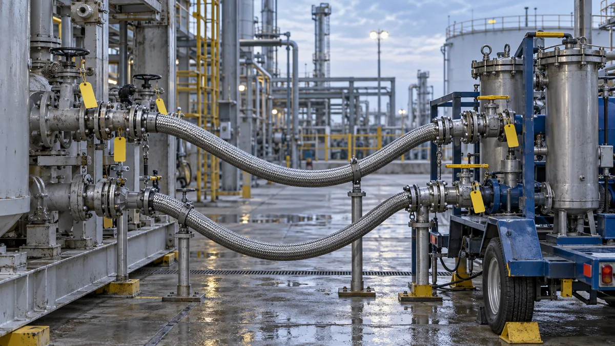 Conexões temporárias de flushing preservadas entre turnos em parada industrial