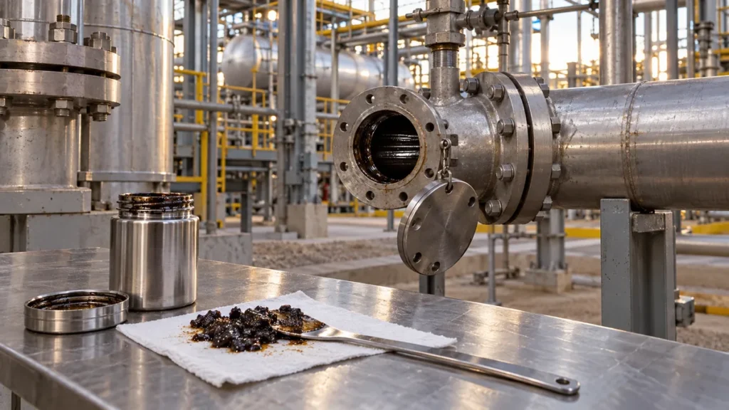 Amostra de depósito retirada de tubulação industrial