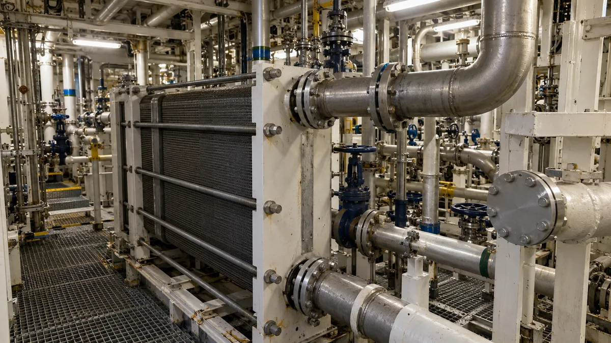 Circuito de resfriamento em módulo de utilidades offshore com trocador de calor e tubulações