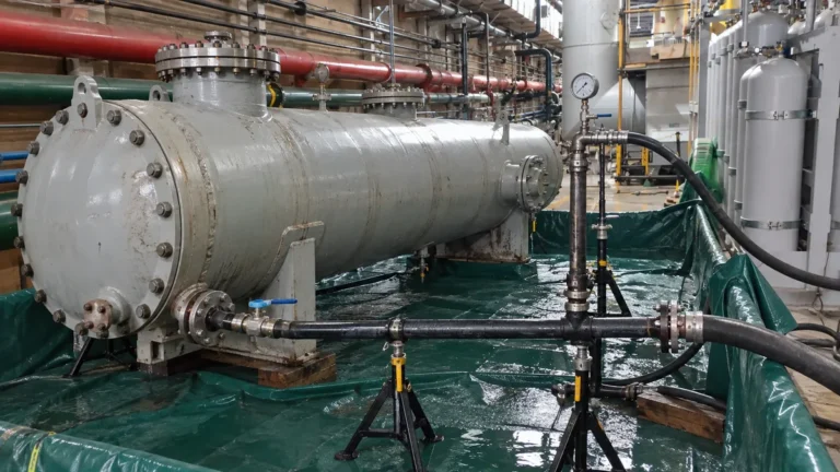 Vaso de pressão industrial preparado para teste hidrostático