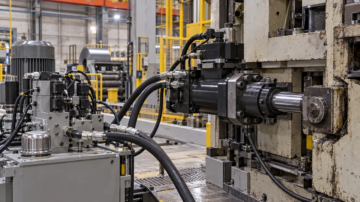 Servoacionamento e unidade hidráulica em máquina industrial