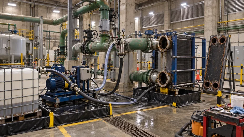 Circuito de água de resfriamento em parada industrial
