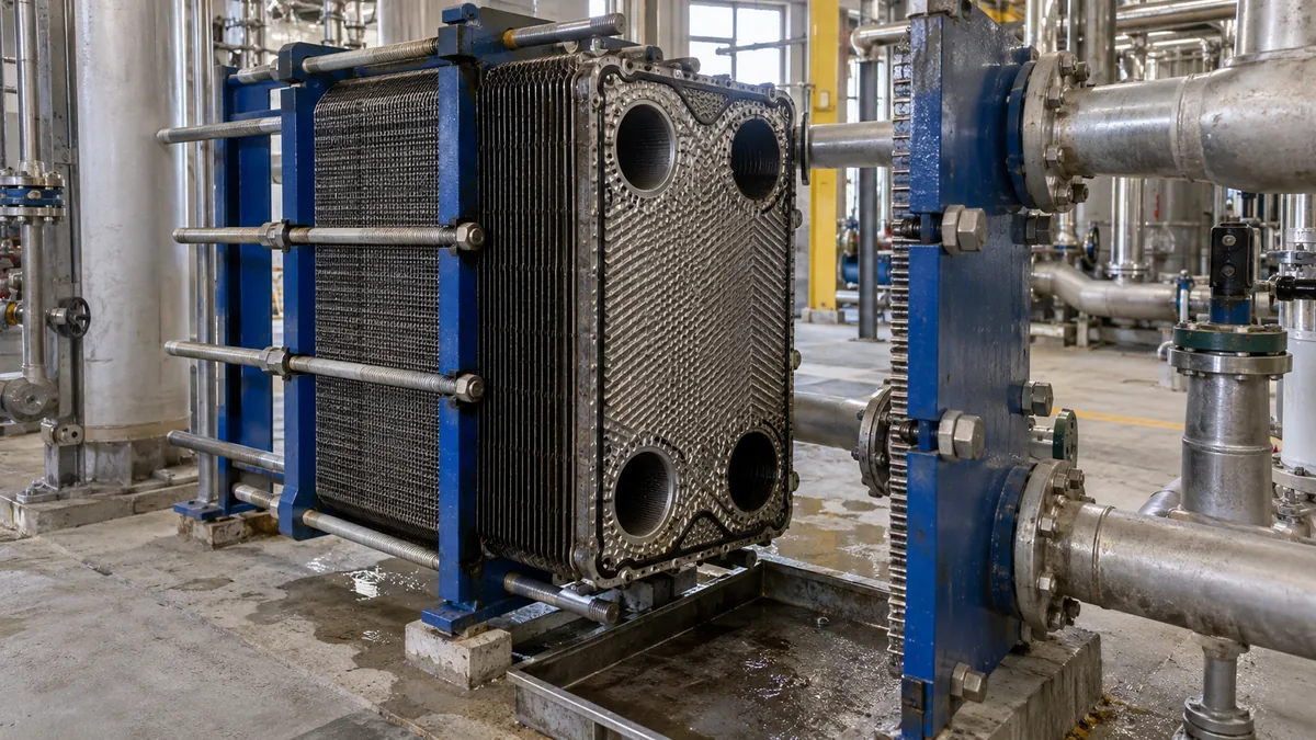 Trocador de calor de placas aberto para avaliacao de acesso e condicao interna em area industrial